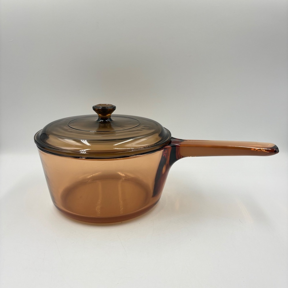 Visions Corning Saucepan 1.5L Amber Glass Pot France V-15-B Good Vintage MCM